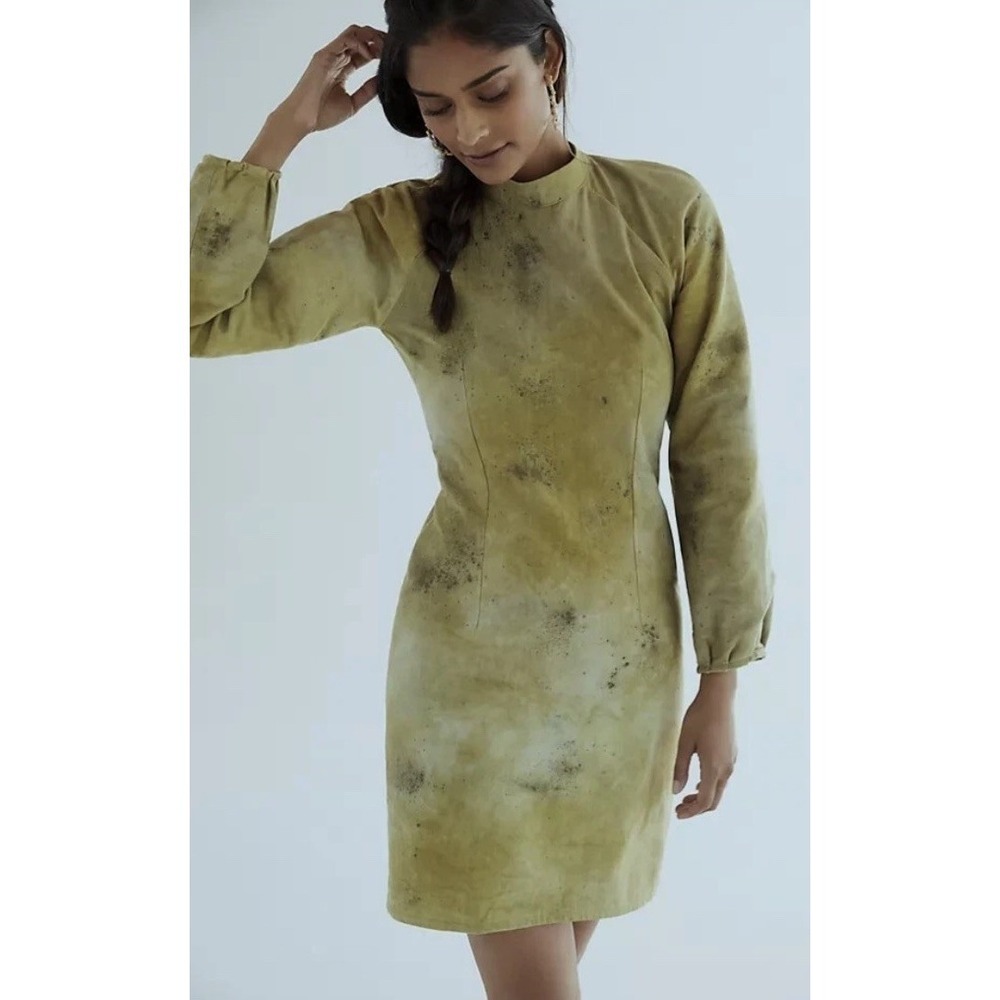 Anthropologie‎ Maria Bouvier Jean  Shift Dress Olive Green Open Back L $286 NWT